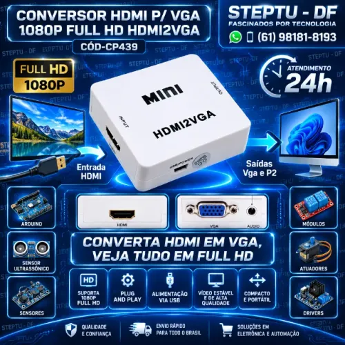 Conversor Hdmi P/ Vga 1080p Full Hd Hdmi2vga Arduino Automação Robotica COD-CP439