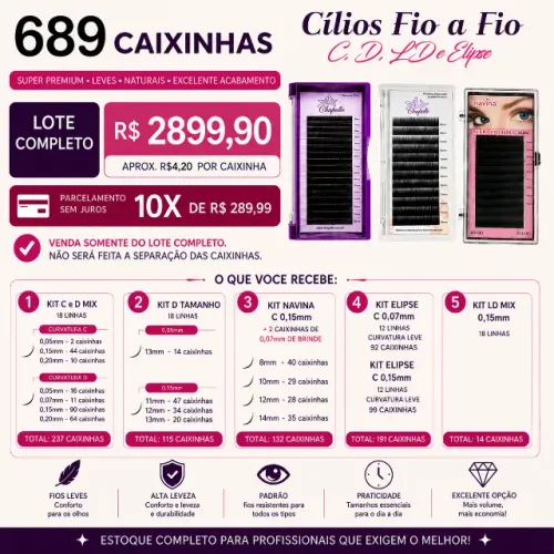 QUEIMA DE ESTOQUE! Cílios Fio à Fio 689 Caixinhas! Lote Fechado!!