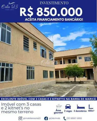 BARRA DE MARICÁ,ORLA 23 IMOBILIÁRIA VENDE! Oportunidade! 3 Casas + 2 Kitnets - Maricá
