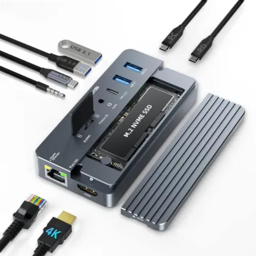 Hub Dock Station 10 Em 1 Usb-c 10gbps Com entrada para Ssd M.2 compatível Mac Mini Macbook