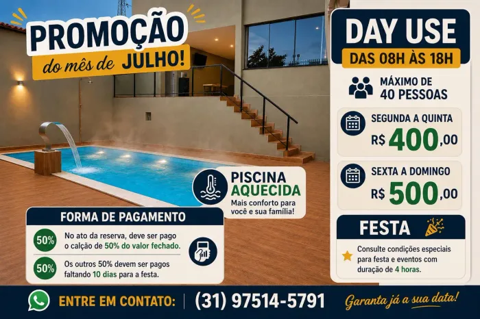 Espaço Gourmet com piscina aquecida em sabará