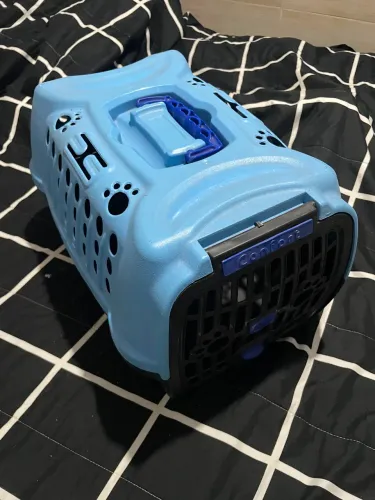 Caixa de transporte azul cão e gato 