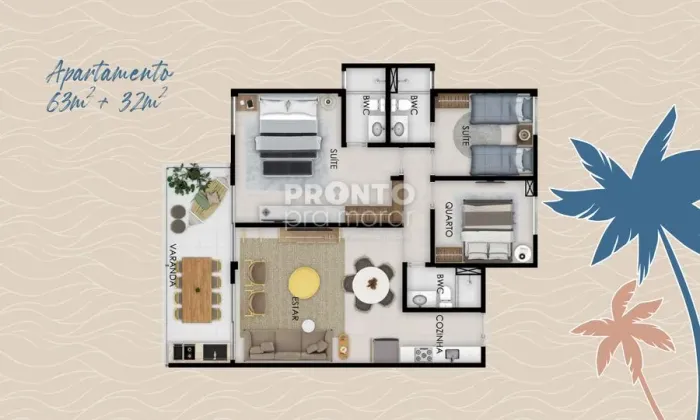 Flat com 2 quartos em Muro Alto