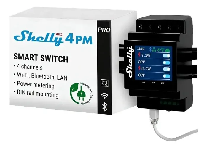 Shelly Pro 4pm - Módulo Relé Profissional De 4 Canais