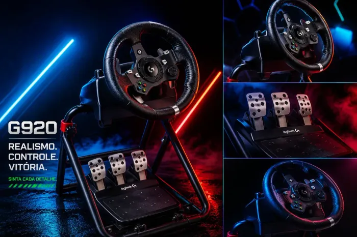 Volante Gamer Logitech G920 XBOX, PC + Cockpit c/ajuste de pedal e altura! IMPECÁVEL!
