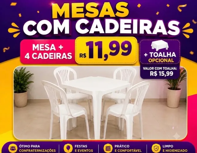ALUGUEL DE MESAS E CADEIRAS PARA SEU EVENTO