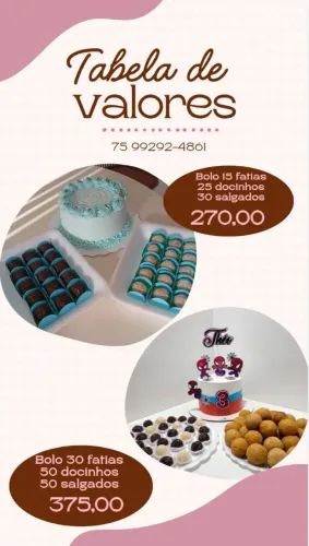 Bolos, doces, e salgados