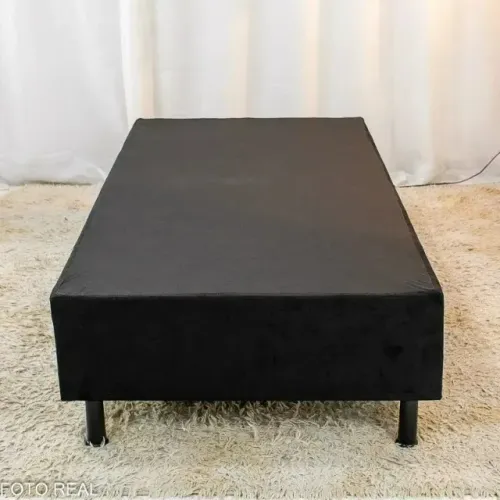 Base Box Solteiro Suede Preto