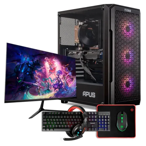 PC Gamer Completo Ryzen 5 5500 + RX 5600 + 16GB RAM + Monitor + Teclado/Mouse - Seminovo