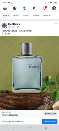 Perfume masculino Natura Homem tradicional