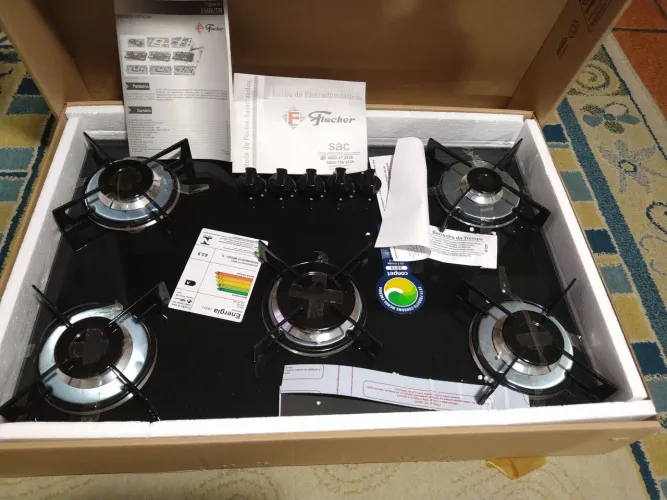 Cooktop fisher 5 bocas fitline vidro preto