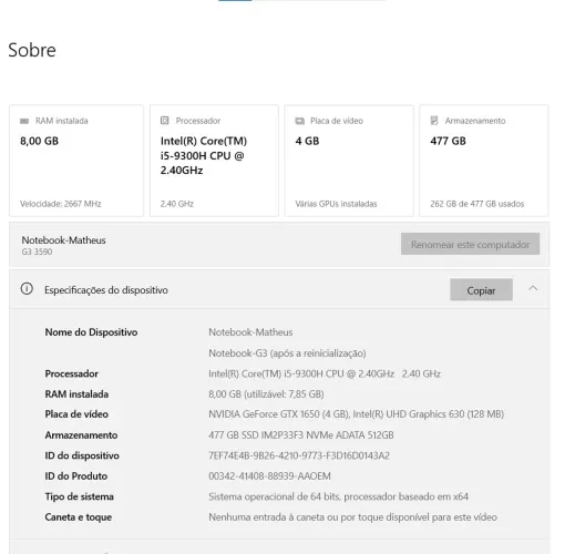 Notebook DELL G3 15 3590