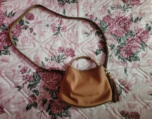 Bolsa Bucket Couro Flávia pequena Natural Wood couro legítimo
