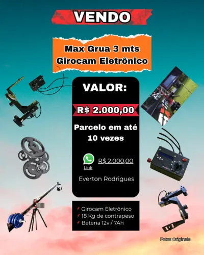 Max Grua 3 Metros com Girocam Eletrônico + Bateria + Contrapesos