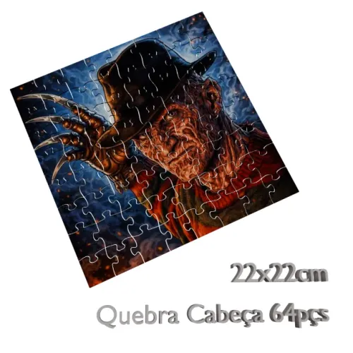 Kit Quebra Cabeça infantil 64 Peças Freddy Krueger Tamanho 22x22cm em MDF