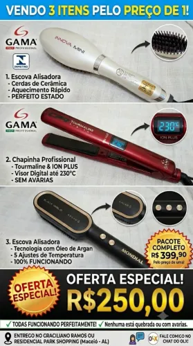 Escova e pente alisador e chapinha, tudo pelo preço de 1