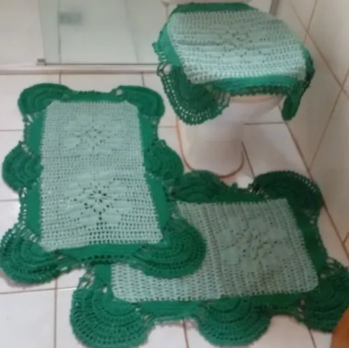 Kit Tapete Jogo de Banheiro Retangular Retângulo Barbante