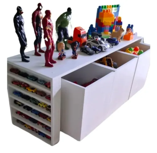 Rack com baú infantil. Porta carrinhos 100% MDF