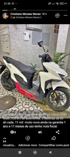 Moto scooter elétrica ventania Wind 100 km autonomia 