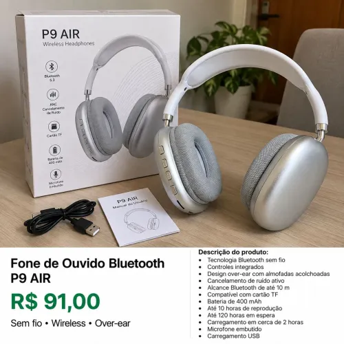 Fone de Ouvido P9 Air sem fio