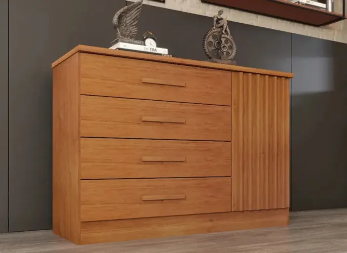 Cômoda Com 4 Gavetas Porta Ripada NOVO