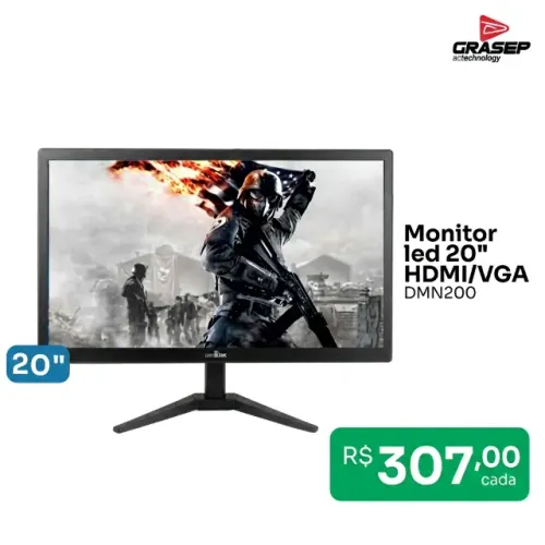 Monitor LED 20" HDMI/VGA - Ideal para Home Office ou Jogos - Frete Grátis