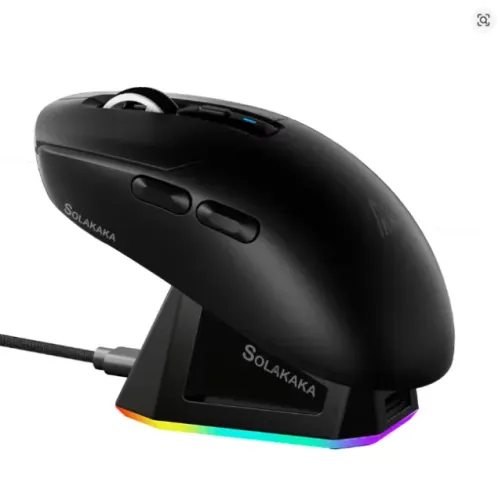Mouse Gamer Solakaka SM820 PRETO com Dock RGB - PAW3311, 1000Hz, Conexão Tri-Mode - NOVO