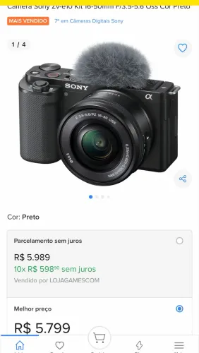 Câmera Profissional Z-VE10 Sony + Kit completo 