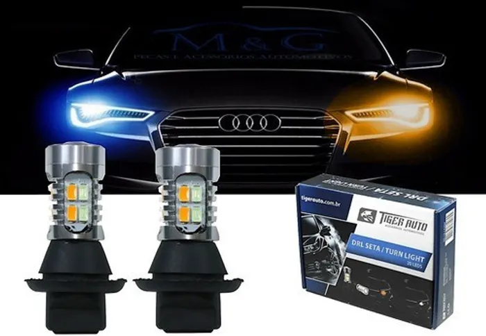 Par Lâmpada Led Drl Seta 2 Em 1 Branca Laranja 1 Polo / T20 
