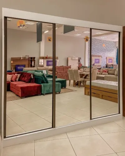 Guarda Roupa Casal 3 Portas Correr Espelhada 6 Gavetas 100% MDF