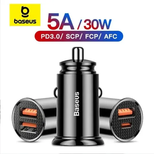 Carregador veicular Baseus turbo 30w PD dual A C 