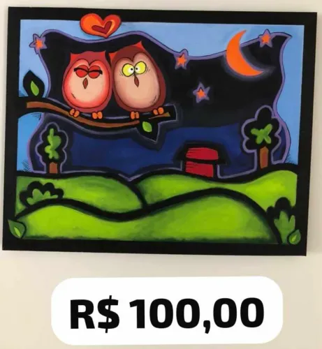 Quadro pintado de Corujas 