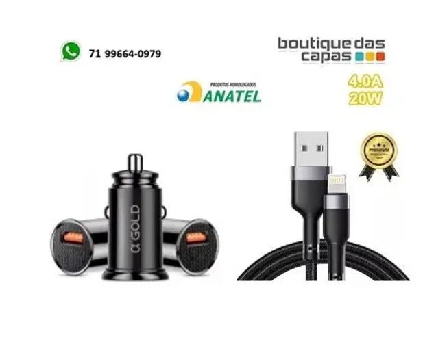 Carregador veicular carro com cabo 4.0A 20W CJ04-2 iphone ipad (homologado anatel)
