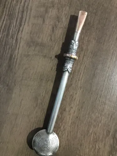 Bomba chimarrão antiga prata e ouro 