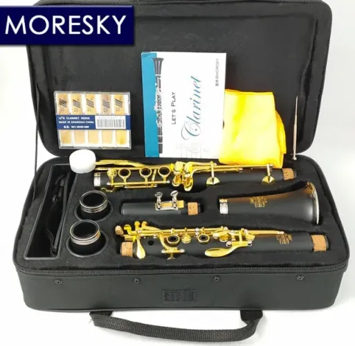 Clarinete 17ch douradas Moresky Sib-mol corpo ebonite estojo retangular termic palhetas gr