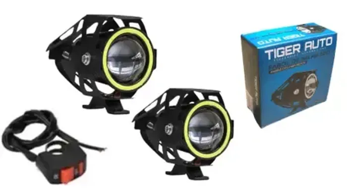 Par de Faróis de Milha Para Moto - Modelo Universal com Angels Eyes