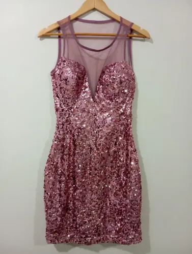Vestido paetê Rosé Tam M
