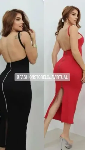 Vestido de alça longuete costas nuas com zíper .m