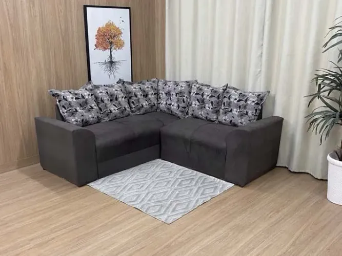 Sofá de Canto 5 Lugares com Almofadas Soltas Suede Marrom