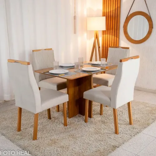 Mesa de Jantar Salina 120x80 Cinamomo + 4 Cad. Lisboa Bege 512 Frete Grátis - Até 12x