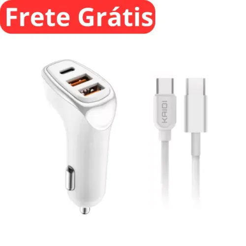 Carregador Veicular Turbo com 2 USB + 1 USB-C