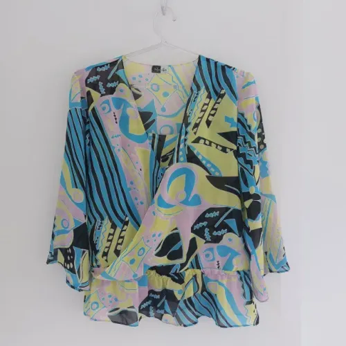 Blusa Colorida Estampada M Soltinha Manga 3/4