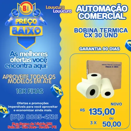 30 Rolos Bobina Térmica 80mm 80x30 Cupom Impressora Pdv
