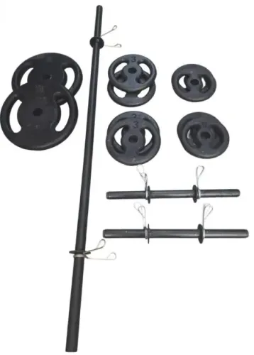 Kit Fitness, Barra Longa, Curta e Anilhas Ferro