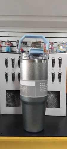 Copo térmico grande glitter com alça 900ml