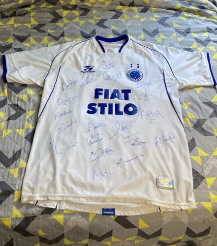 Camisa Cruzeiro Fiat Stilo branca (2003) assinatura de todos os jogadores
