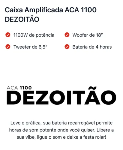 Caixa Amplificada Amvox 1100W Dezoitão