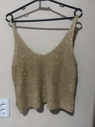 Cropped de Tricô Metalizado Dourado