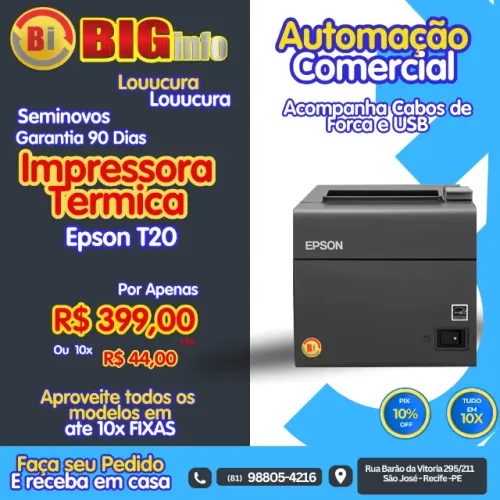 Impressora Termica Epson t20 - Em ate 10x Fixas