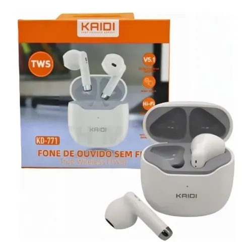 ? Fone de Ouvido Sem Fio KD-771 Kaidi - Bluetooth 5.1 (Branco)